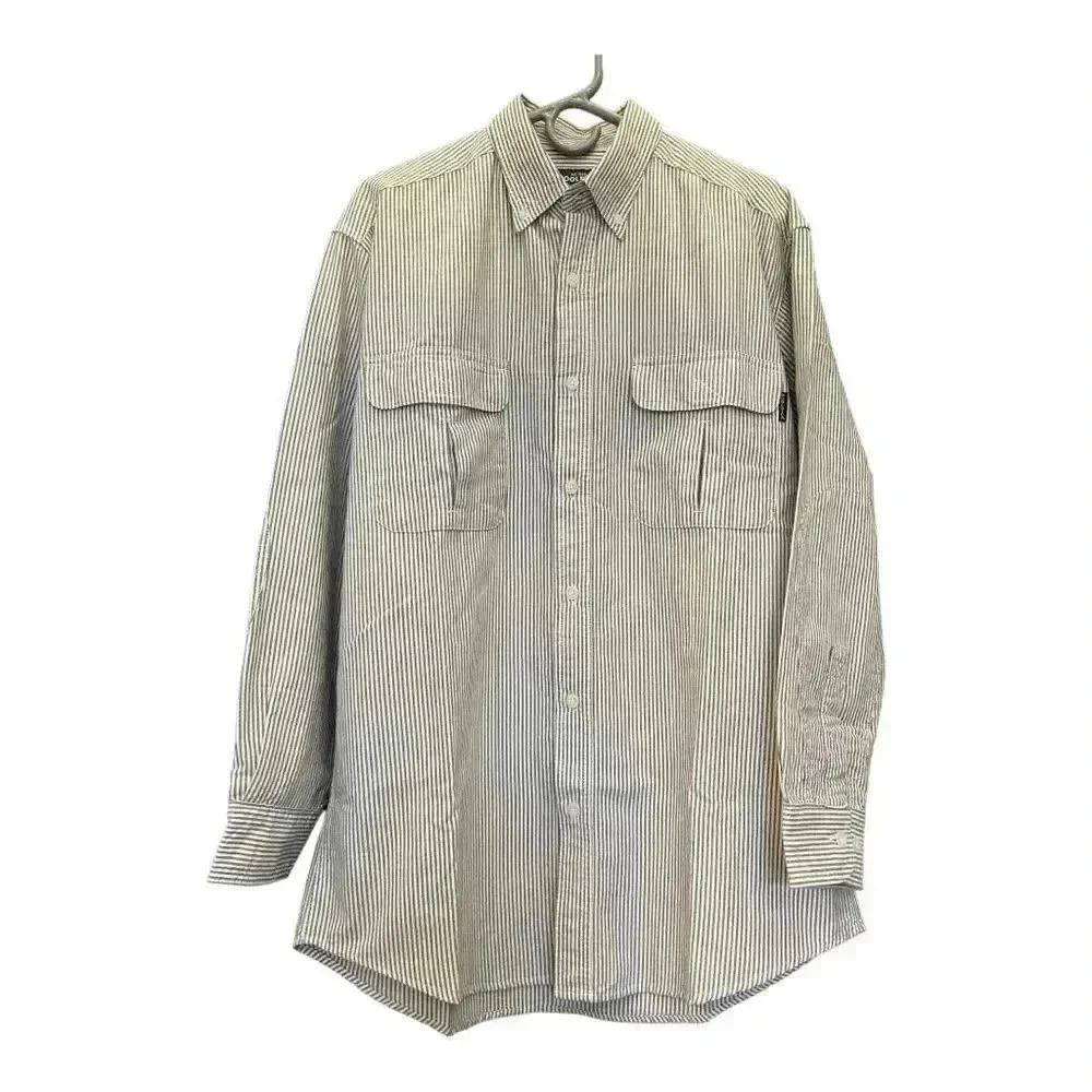 Woolrich Gray and White Striped Button Down Shirt Mens Medium Long Sleeve‎